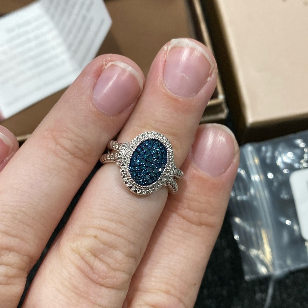 Pave' Color Oval Diamond Ring, Sterling, 1/4 cttw, by Affinity